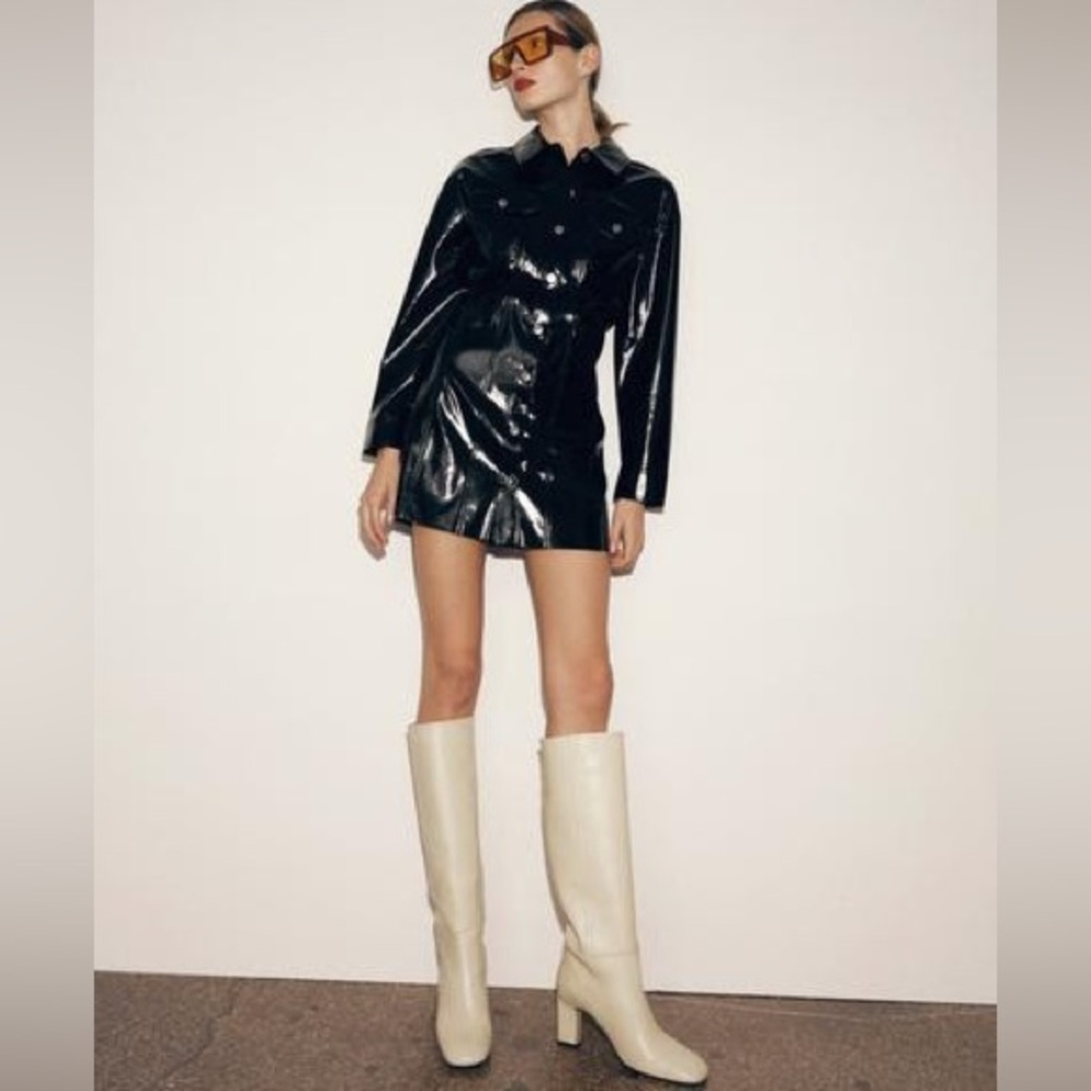 Zara Heeled Leather Knee-High Boots (US 8)